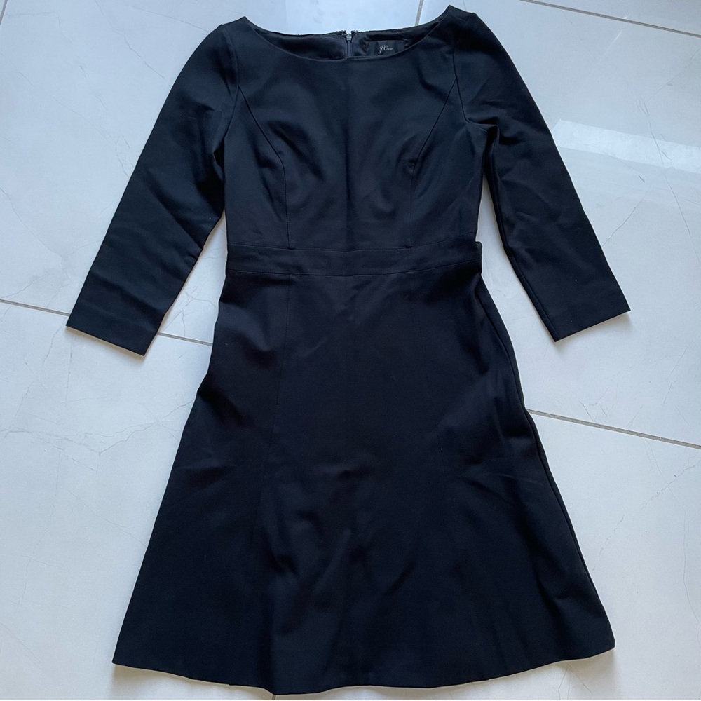 J. Crew Black Midi Dress with Three-Quarter Sleeves